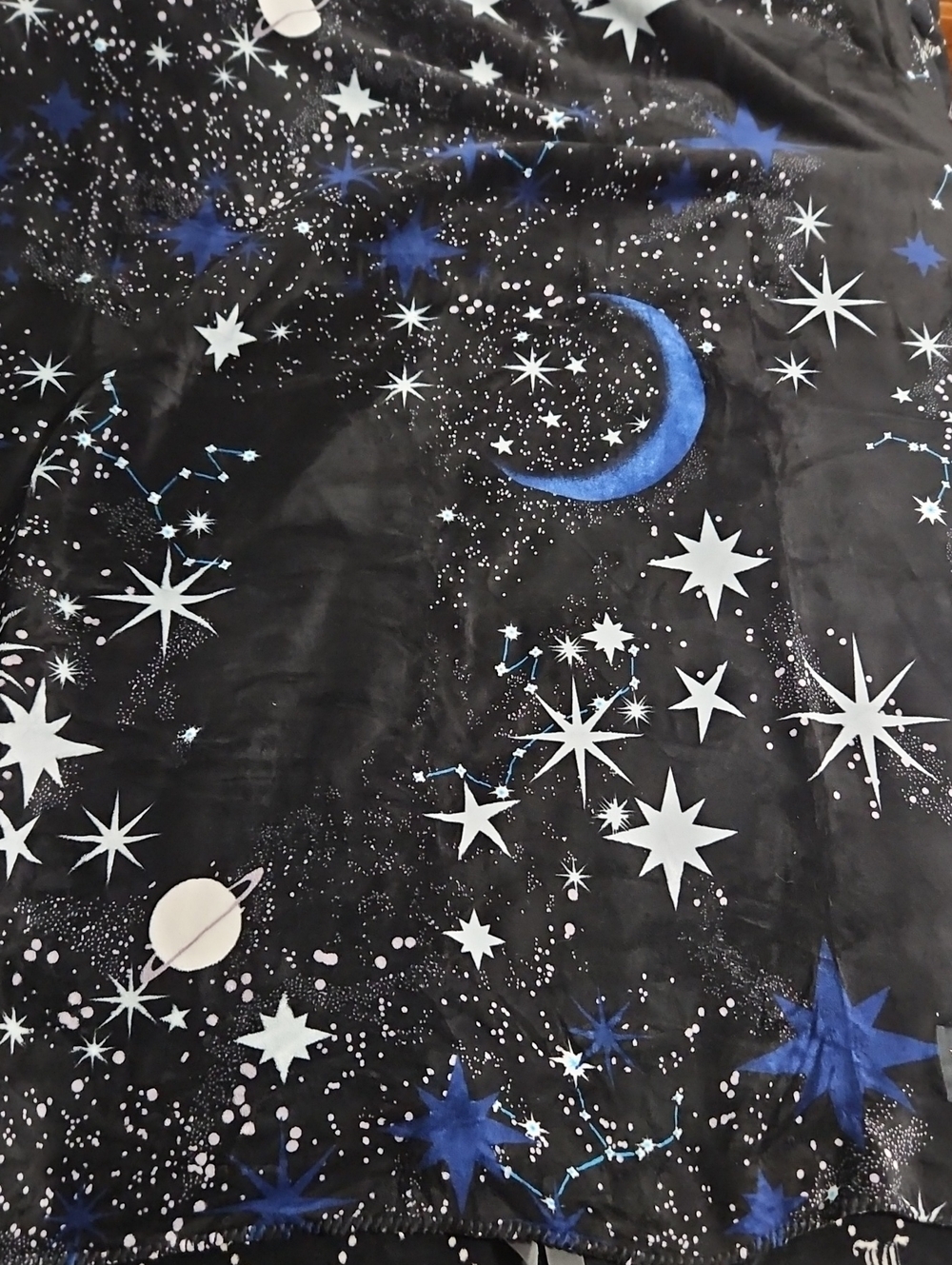 Victoria's Secret Celestial Galaxy Cozy Sherpa Throw Blanket 2021 NEW Gold Logo